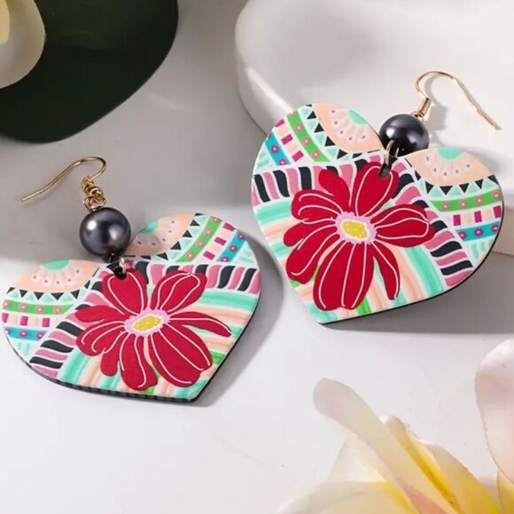 Jewelry - BOHO FLOWER HEART fun whimsical kawaii fun whimsical novelty earr…